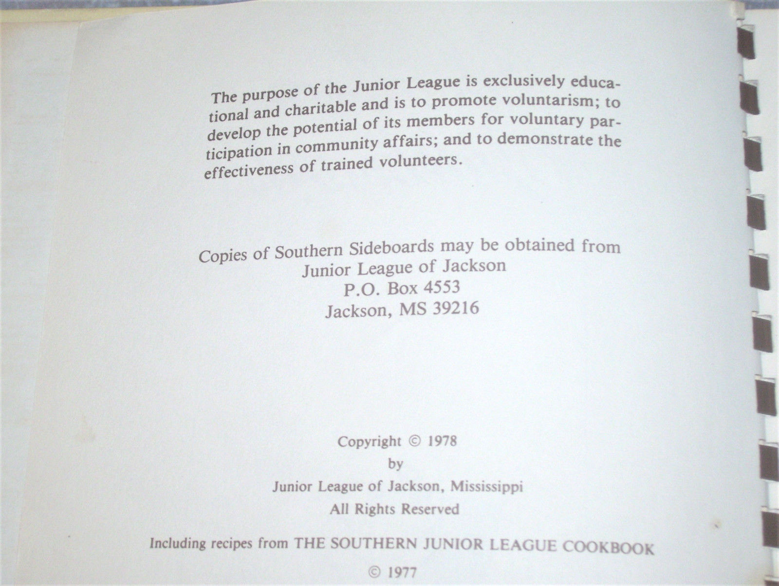 Southern Sideboards Vtg Cookbook Jr League of Jackson MS ©1978 5th Printing 1980