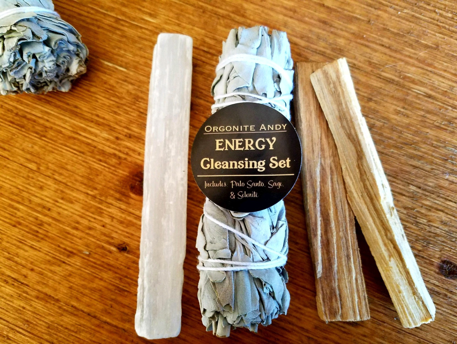 Energy Cleansing Set - Smudge Kit - White Sage, Palo Santo Sticks, & Selenite  