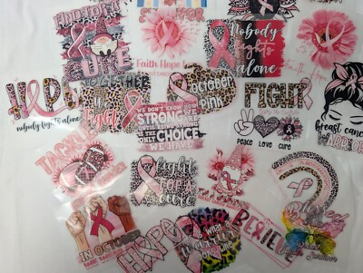 12pc Breast Cancer Awareness Bundle Pink Ribbon RANDOM MIX  Iron On Transfer