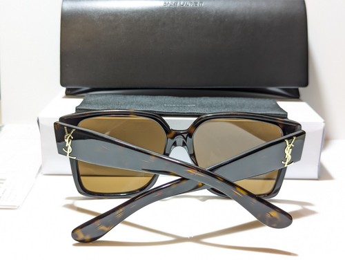Pre-owned Saint Laurent Unisex Shiny Havana Ysl Logo Gold/brown Lens Sunglass Slm9 003