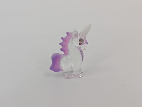 Sparkle Unicorn Glass Tiny Figurine Miniature with Eye Crystals and Pink Maine
