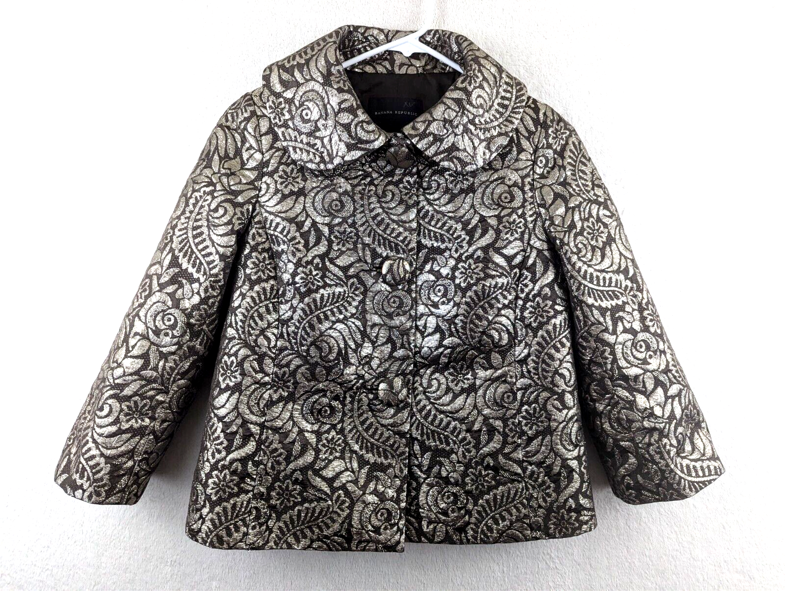 Banana Republic sz XS Gold Silk Brocade Metallic Blazer Banana Republic sz XS Gold Silk Brocade Metallic Blazer