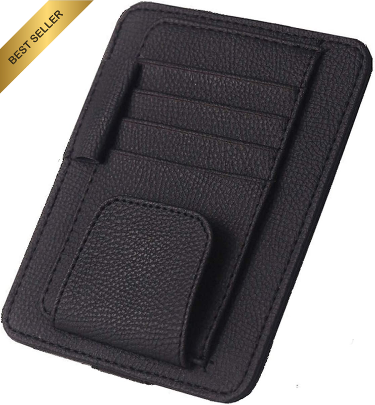 Artificial Leather Car Sun Visor Storage Glasses Organizer Bills Wallet Holder T