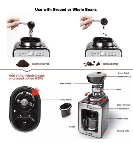 Secura Coffee Maker with Grinder, Programmable Grind and Brew Coffee