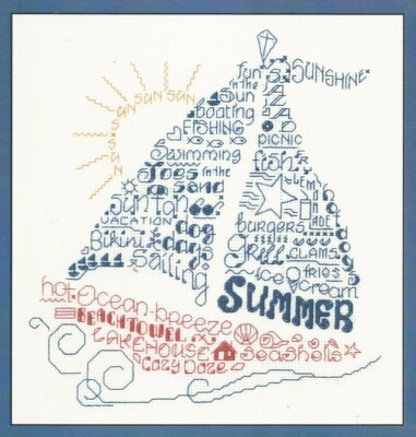 LET'S SAIL INTO SUMMER--Sailboat Made of Words--Counted Cross Stitch Pattern