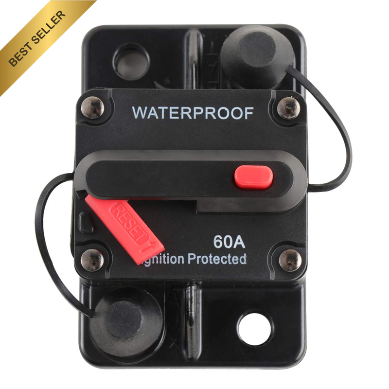 60A Manual Reset Circuit Breaker Inline Fuse Holder Waterproof 12V-48V DC Marine
