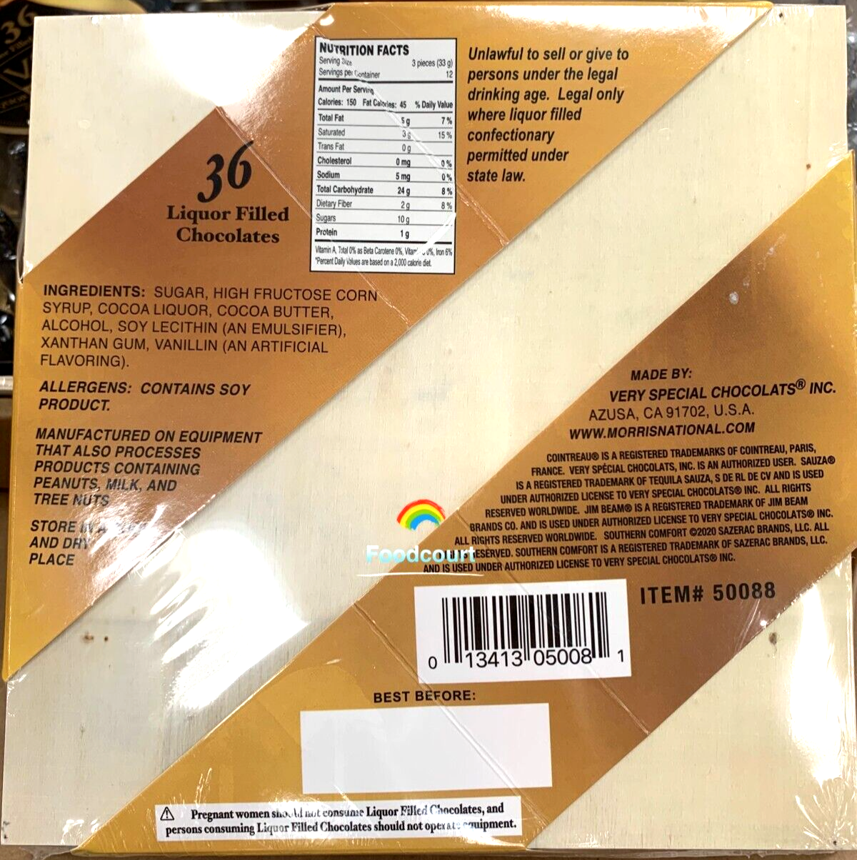 VSC Liquor Filled Chocolates Gift Wooden Box 36 CT 14 OZ