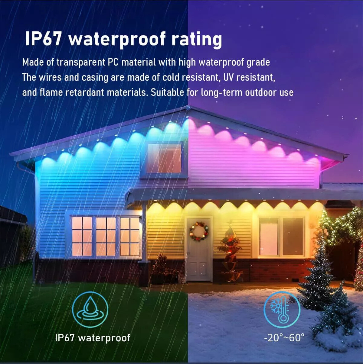 50/100/150FT Permanent Outdoor Eaves Lights Smart RGB+IC  Bluetooth APP Control