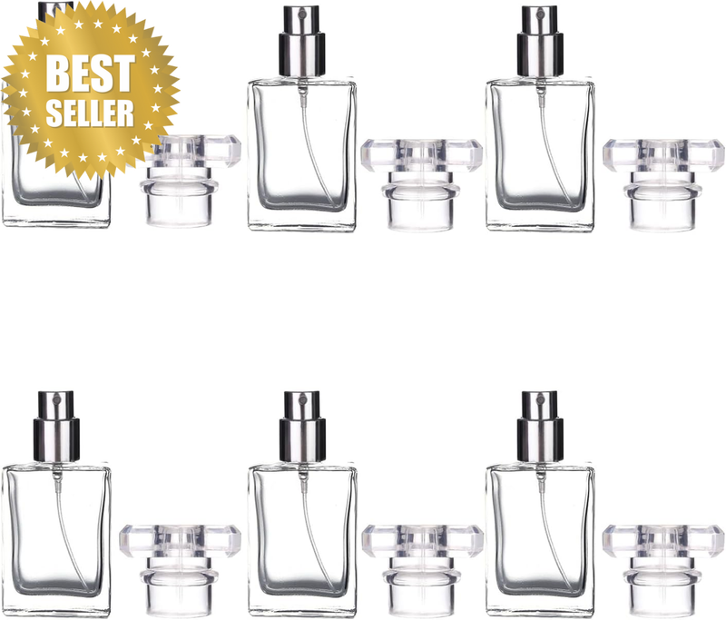 6 Pack 30Ml / 1 Oz Transparent Refillable Perfume Bottle, Portable Square Empty