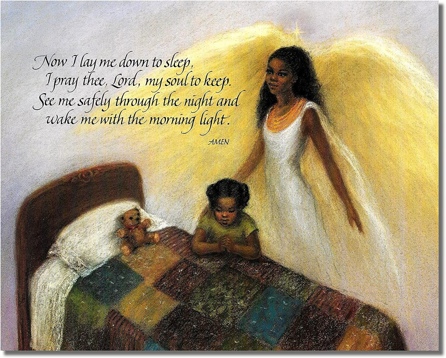 Black African American Guardian Angel GIRL Praying Lord's