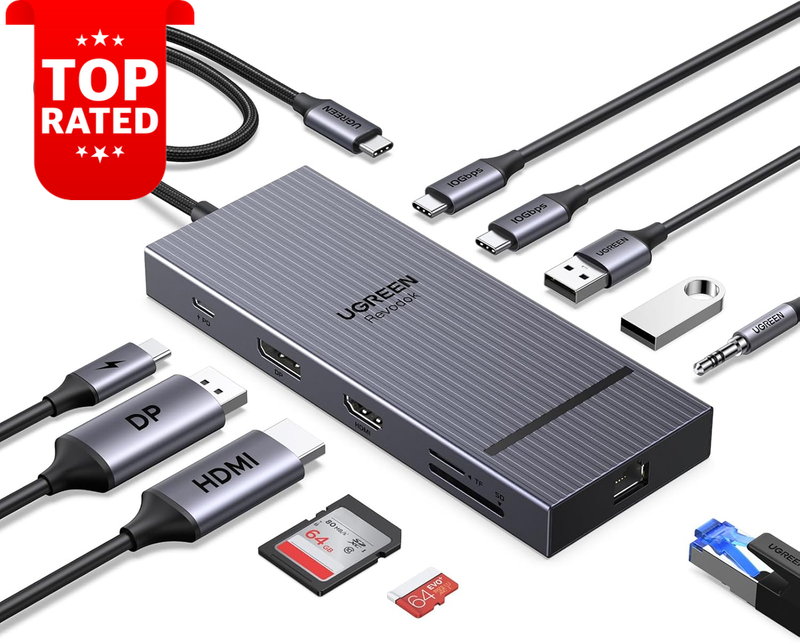11-in-1 Laptop Docking Station Dual Monitor 4K 120Hz HDMI Displayport USB-C Hub