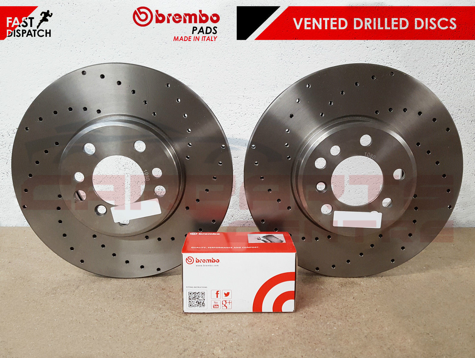 FOR GOLF R MK7 FRONT OE PERFORMANCE DRILLED BRAKE DISCS BREMBO PADS
