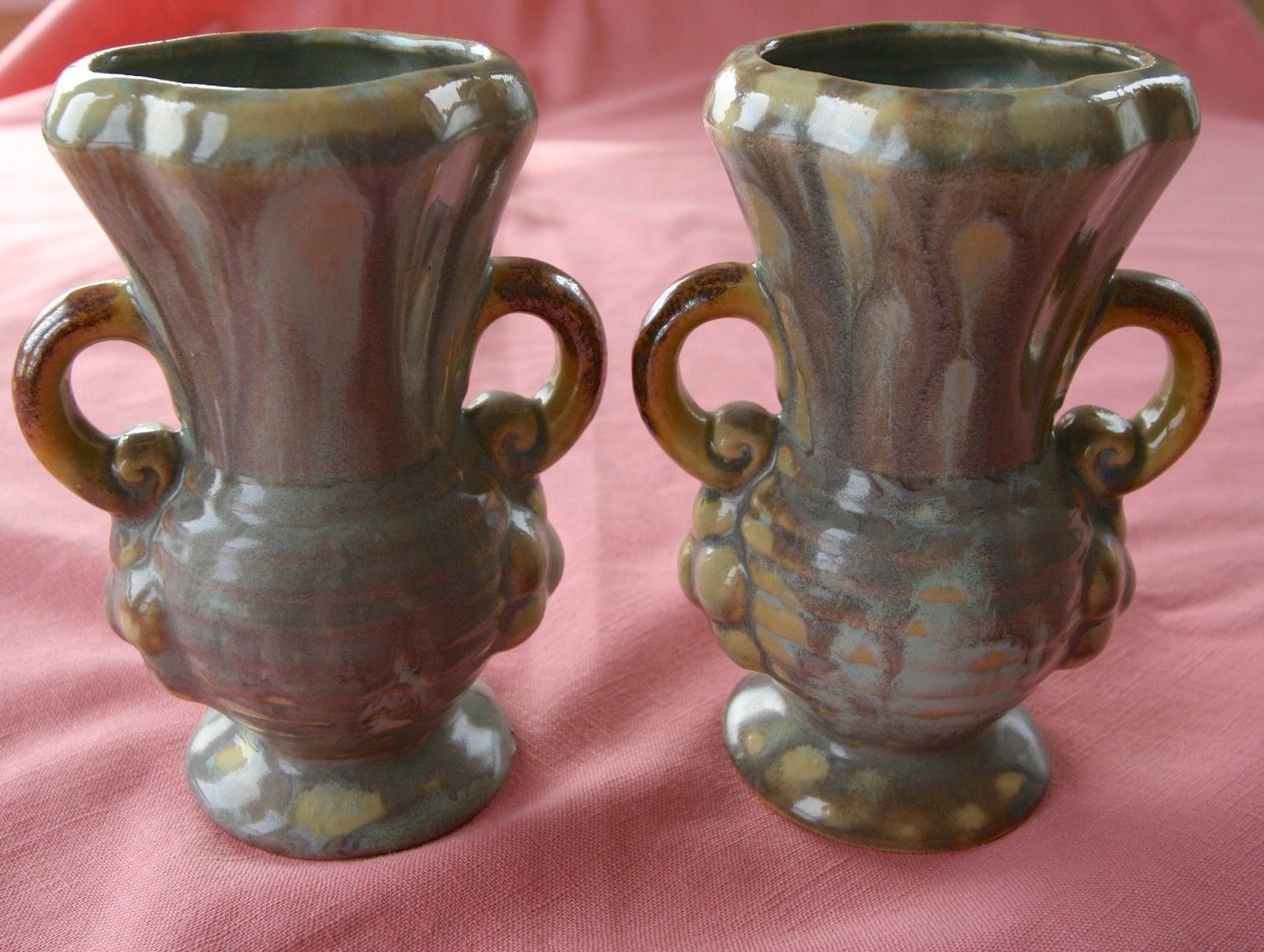 2 VINTAGE ANTIQUE GLAZED POTTERY VASES