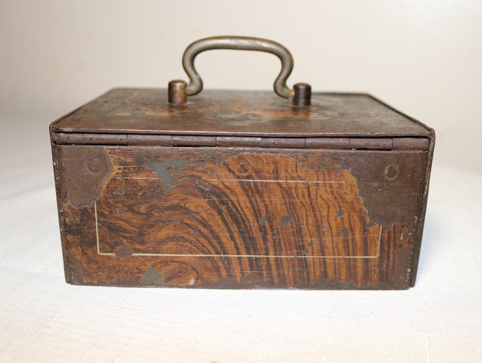 antique heavy duty forged iron decorated strong money jewel box safe w/ handle