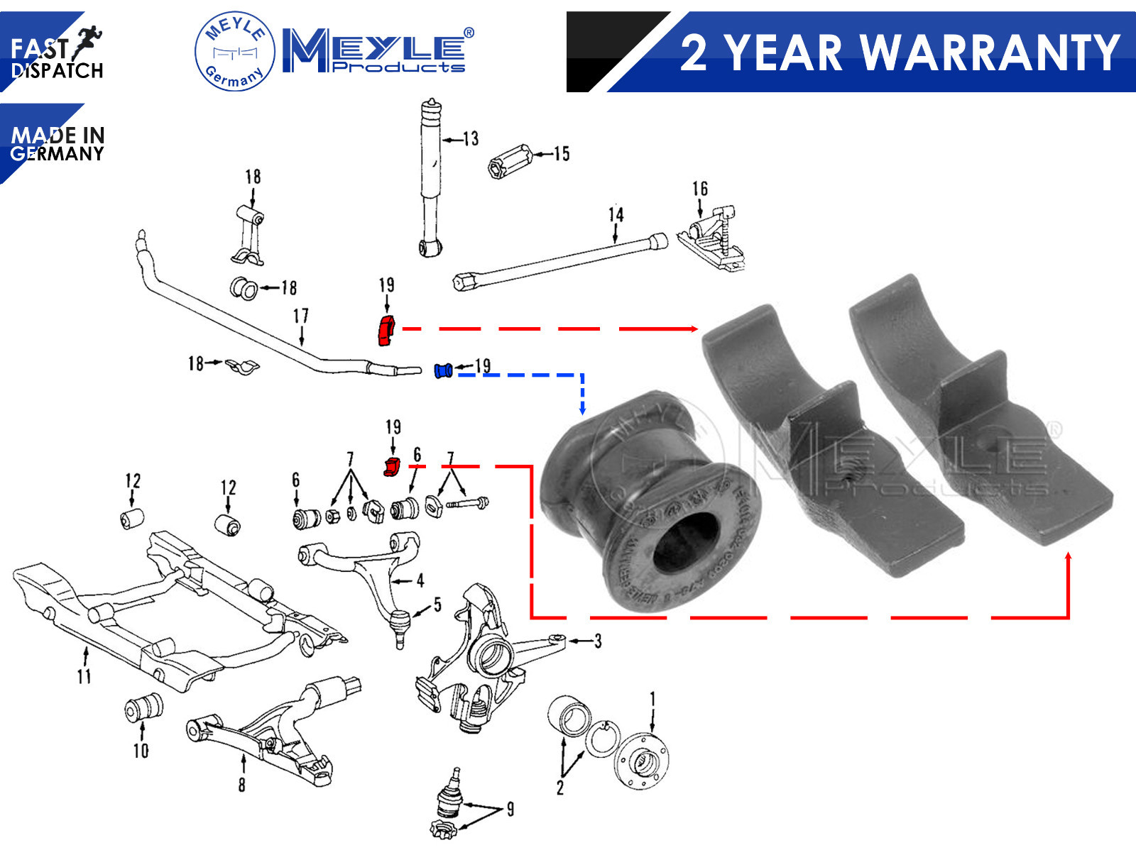 FOR MERCEDES ML W163 FRONT ANTIROLL BAR OUTER BUSHES BRACKET CLIPS