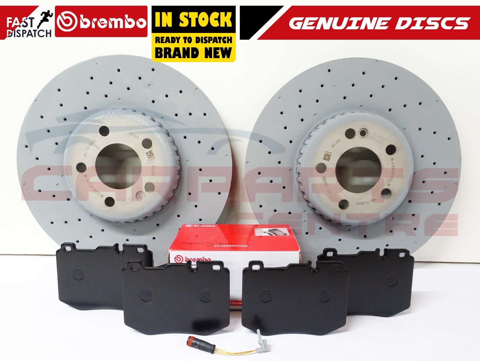 FOR MERCEDES C E CLASS AMG FRONT GENUINE BRAKE DISCS BREMBO PADS SENSOR