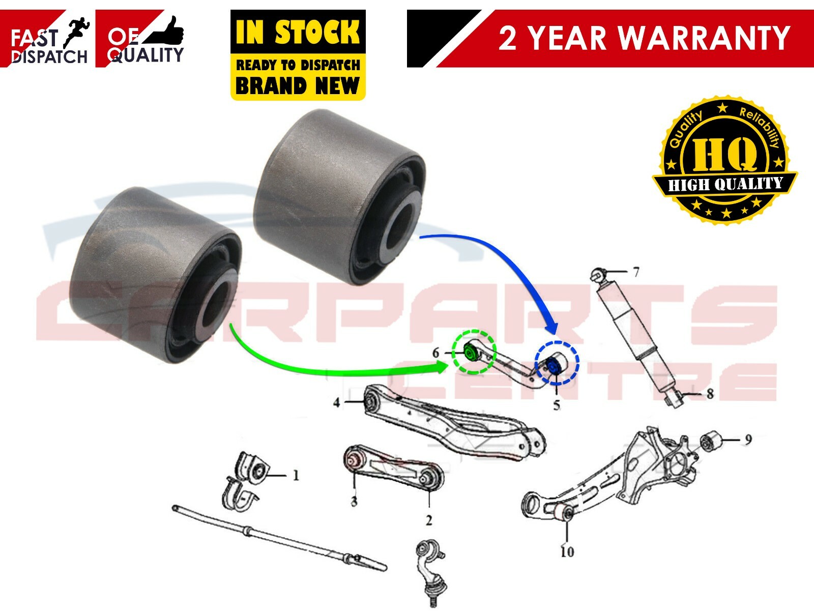 FOR JAGUAR REAR UPPER CURVED SUSPENSION CONTROL ARM BUSH 2 BUSHES XTYPE