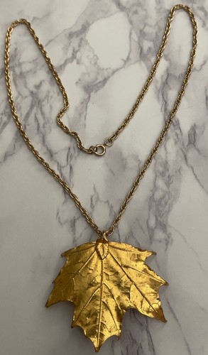Gold Dipped Real Maple Leaf Pendant Necklace Chain Jewelry