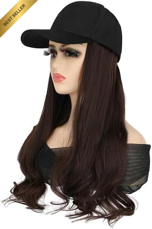 Hat Wig for Women Long Wavy Baseball Cap Wig with Curly Hair Extensions Syntheti