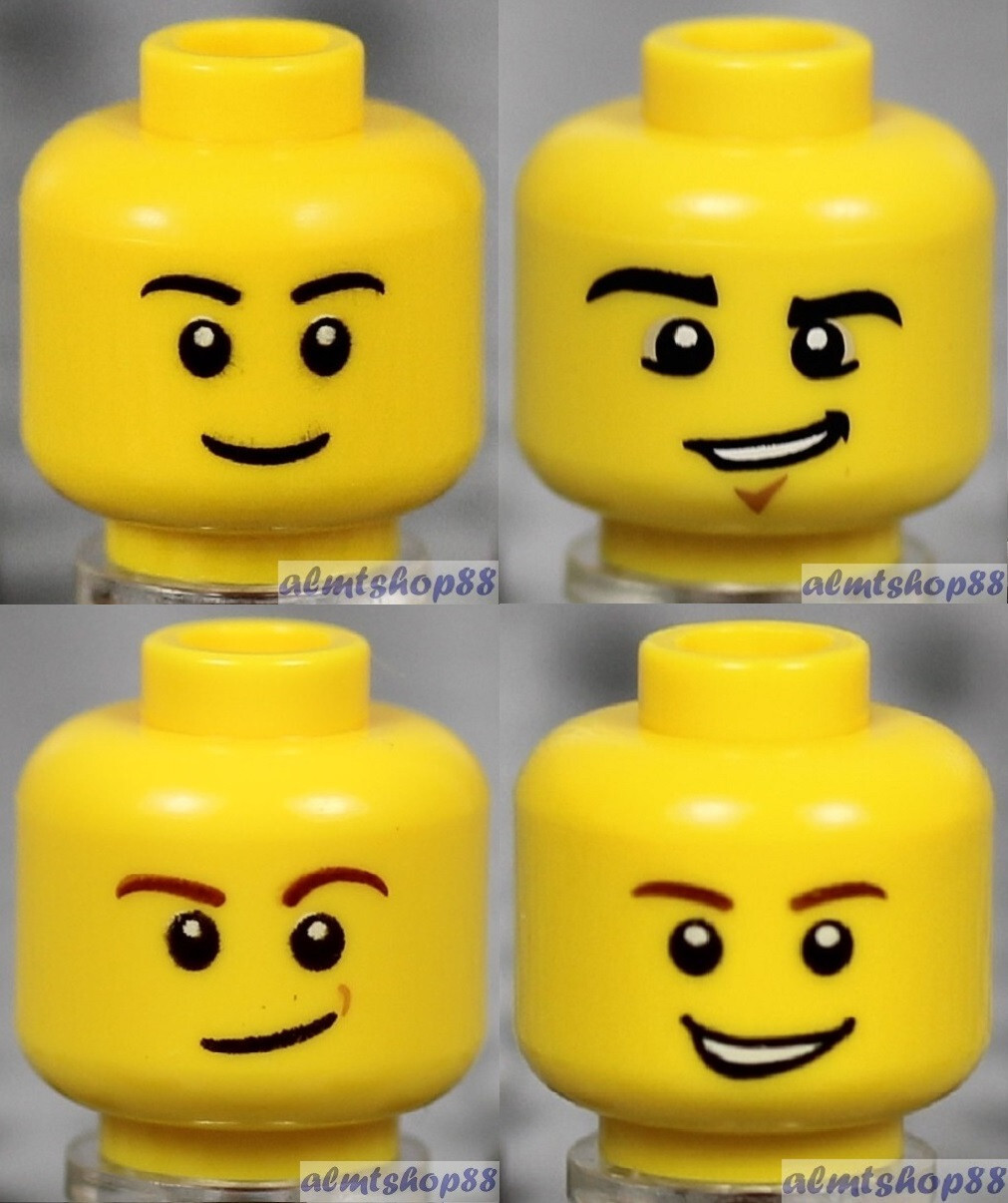 LEGO - 4x Male Heads Lot - Yellow Faces Laugh Scowl Teeth LEGO - 4x Male Heads Lot - Yellow Faces Laugh Scowl Teeth