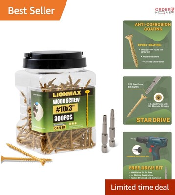 Rust-Resistant 3 Inch Exterior Deck Screws 300 PCS with Torx Drive Head