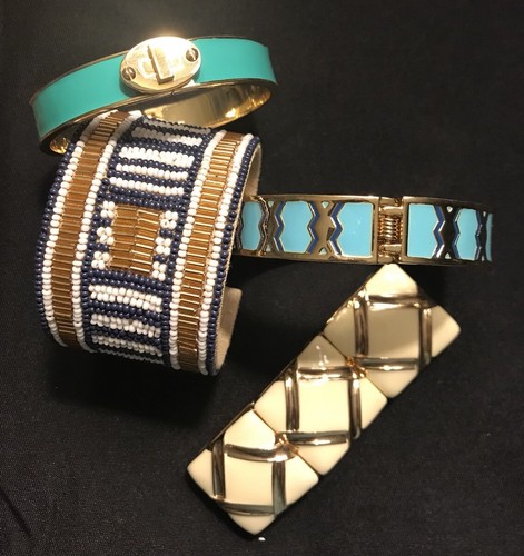 Lot Of 4 Talbots Bracelets / LN / Navy Seed Beeds / Turquoise Enamel / Cream