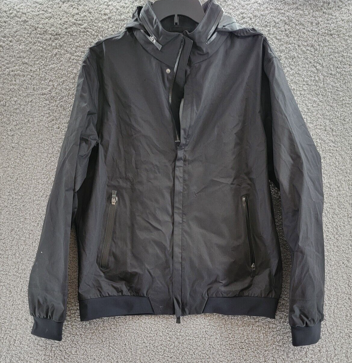Herno Woven Hooded Jacket Men's 52 Black Zipped Pockets Long Sleeve Zip Closure - Picture 2 of 18
