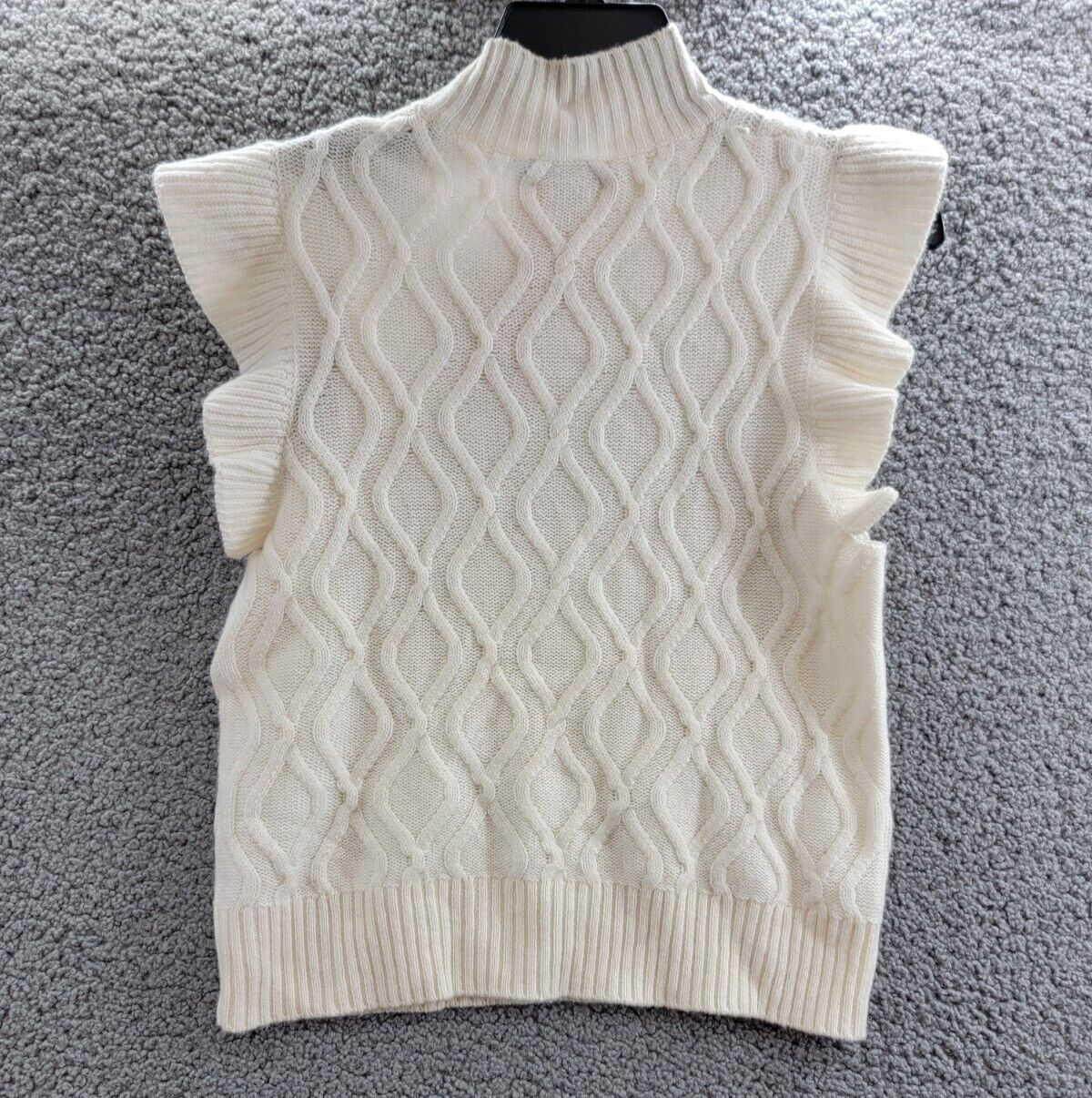 AQUA Cashmere Diamond Knit Cashmere Sweater Women's S Ivory Mock Neck Pullover - Picture 10 of 15