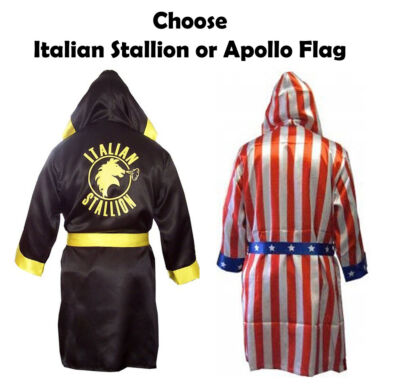 Adult Mens Rocky Balboa Movie Boxing Robe Costume American Flag/Italian Stallion