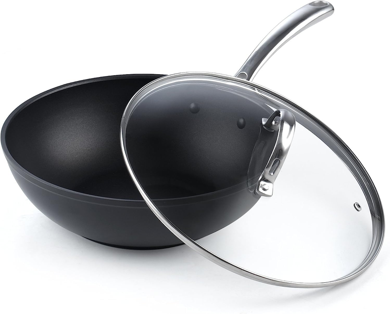 11-inch, Hard Anodized Deep Frying Pan With Glass Lid,