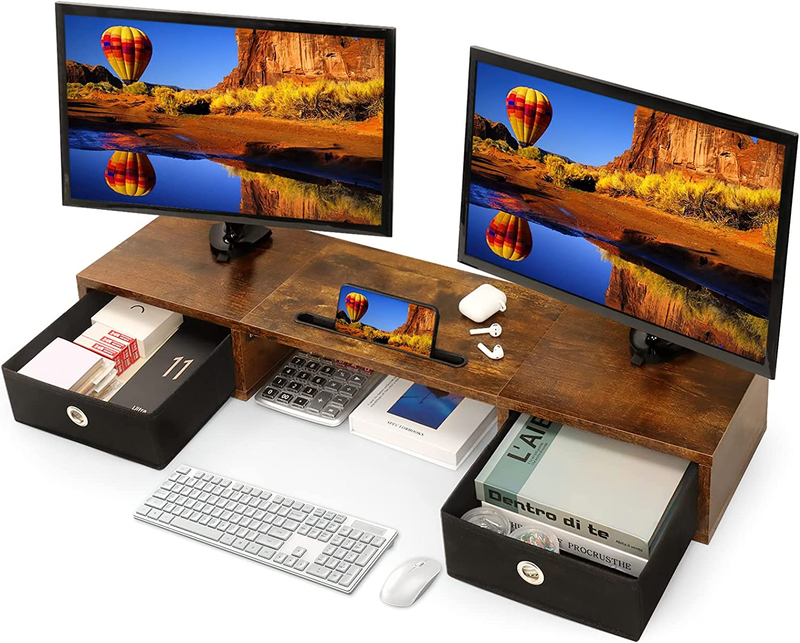 Two Drawers Extra Large Storage Computer Monitors Stand Offi