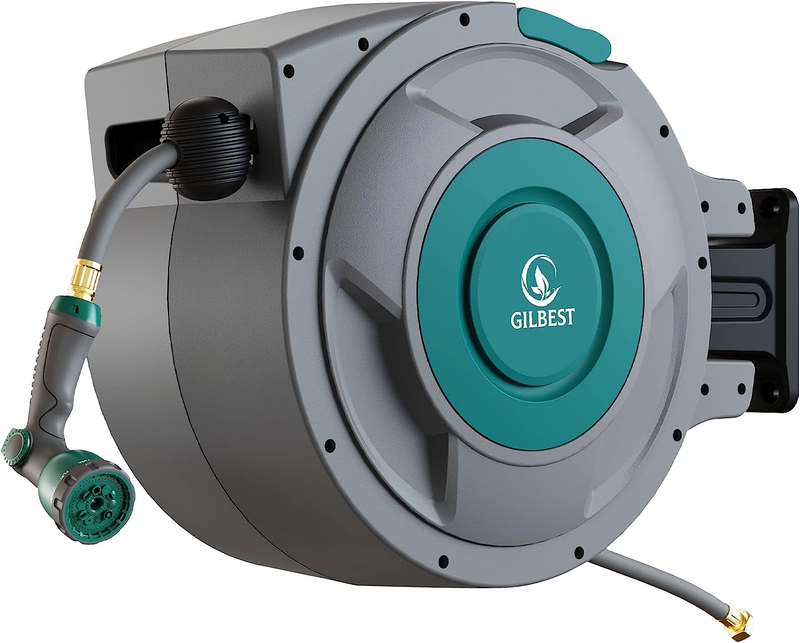 Retractable Garden Hose Reel,1/2 in X 65 Ft Wall Mounted Hose Reel, with 10- Fun