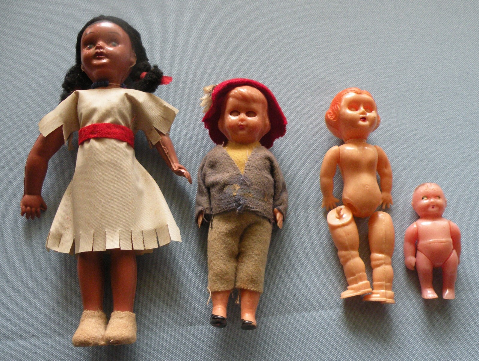 LOT of 4 Vintage CELLULOID DOLLS Each Different -1 Indian 1