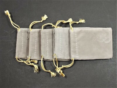 (5) Mini Gift Bags   Brand New - Grey Felt - 2 1/2  x 31/2  - Teddy Bear Imprint