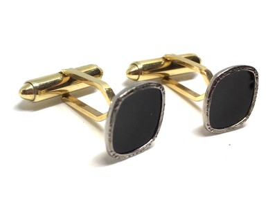 Vtg Krementz Square Cufflinks Gold Silver Tone Black Onyx Stone Inlaid