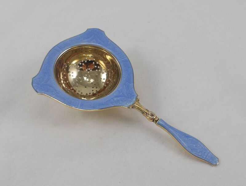 Rare Tea Strainer From 925er Sterling Silver Gold Plated With Enamel Norway