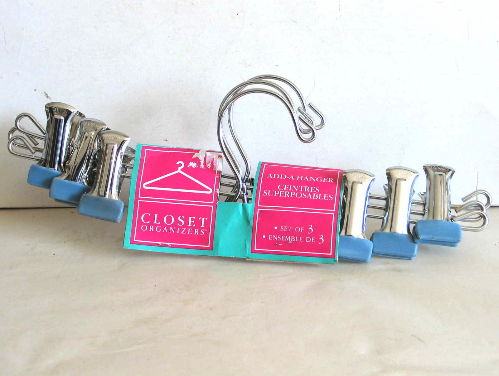 3 Pc Set Add A Hanger Clothes Chrome w Blue tips 11.5