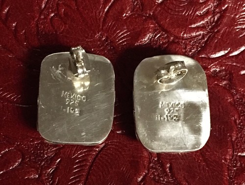 Taxco Sterling Silver Red Jasper Rectangle Post Earrings 15.2 Grams
