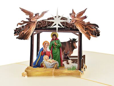 Nativity Scene 3D Christmas Pop Up Greeting Card by