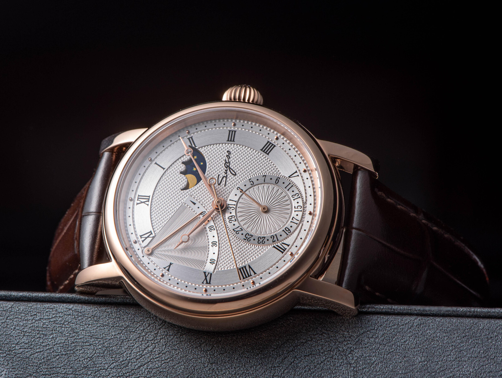 Pre-owned Sugess Moonphase Master High Beat Mechanical Mens Watch Seagull 1963 Su2153gw