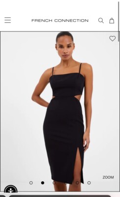 French connection Sz  8 Black cut out spaghetti Midi dress Front Slit Sleeveless