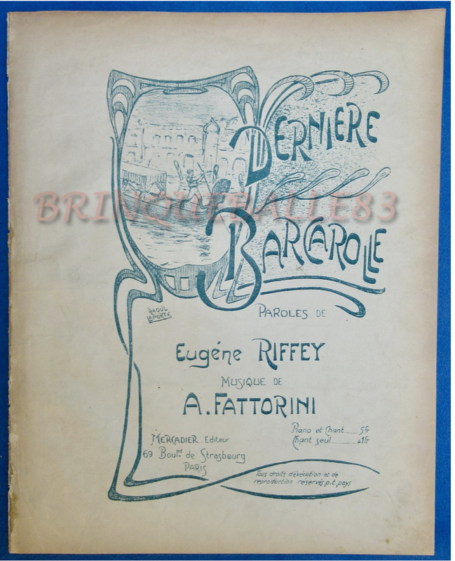 Venise Partition DerniÃRe Barcarolle EugÃNe Riffey Fattorini 1904 Raoul Laporte