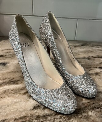 Stuart Weitzman Silver Glitter Pumps 4  High Heels Stilettos Women's Size 6M