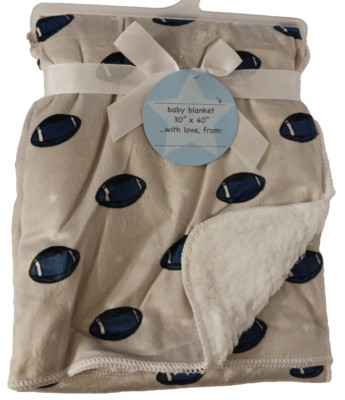 Arkwright LLC Mink/Sherpa Baby Blanket Blue Gray with Footballs