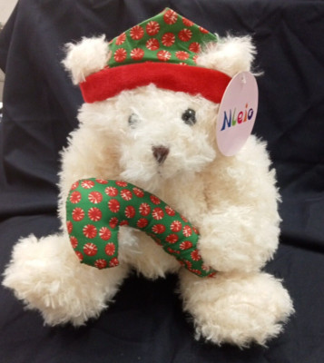 Christmas Plush Teddy Bear 22cm, With Christmas Hat & Cane