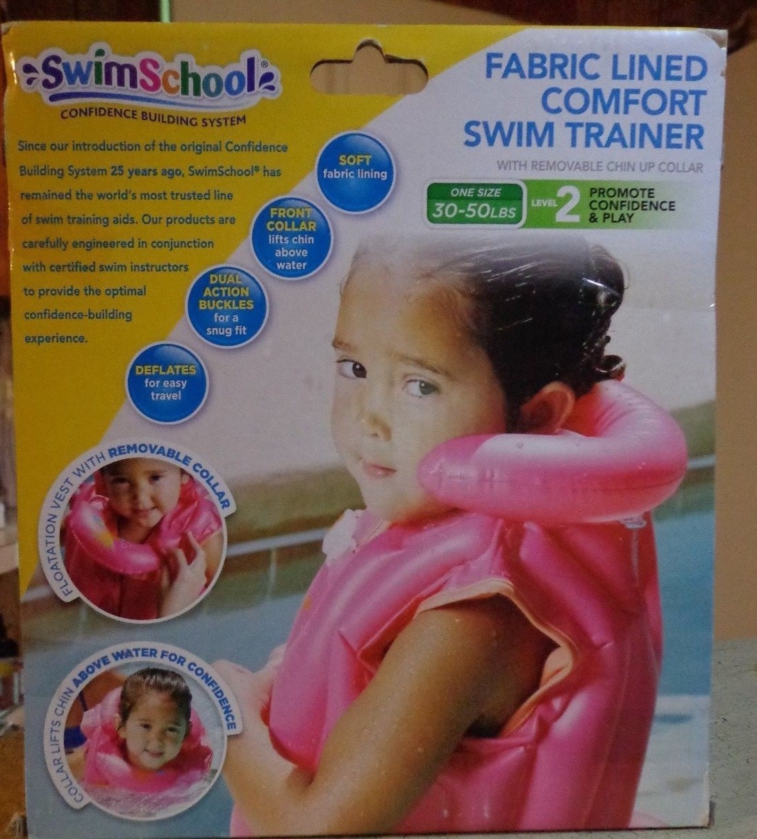Child's Fabric Lined Comfort Swim Trainer w/ Chin Up Collar Size 30-50 lbs NEW