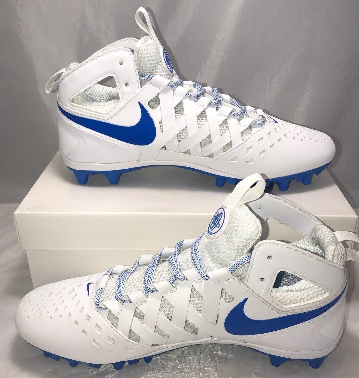 Nike Mens Size 12 Air Huarache Football Lacrosse Cleats White Royal Blue $100