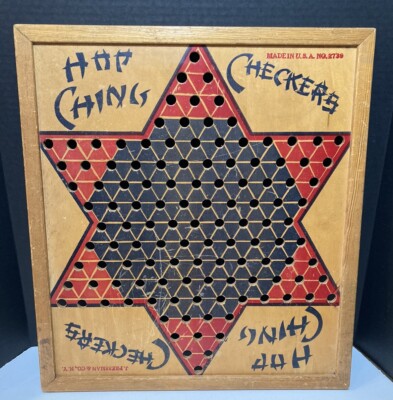 Vintage J. PRESSMAN & CO., NY Wooden HOP CHING ''Chinese'' CHECKERS BOARD