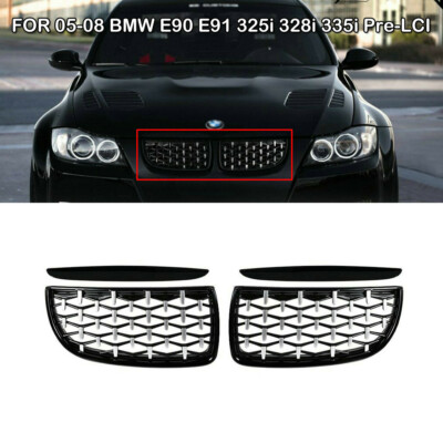 Black Diamond Front Kidney Grill For '05-'08 BMW E90 E91 325i 328i 335i Pre-LCI