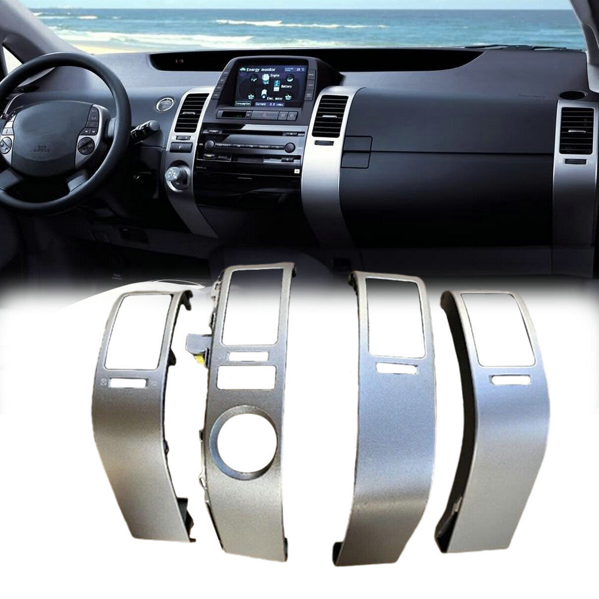 4個入り カーセンターダッシュボードエアベントトリムフレームセット トヨタプリウス 2004-2009 エアコンアウトレットパネ​​ A/C エアベント  アウトレット 1 ペア車のダッシュボードエアコン出口刑罰アセンブリ ために プリウス 2004-2009 A/C 左右フロント中央ダッシュ ... 4 個センターダッシュエアベントパネル 55670 47060 左右車 AC コンセントカバー装飾トリムトヨタプリウス 2004-2